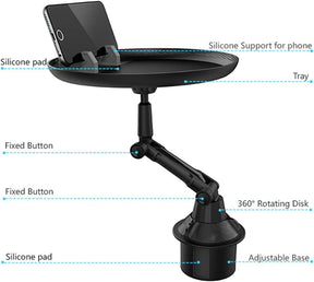 Multi-Function Car Cup Holder with Food Tray – 360° Rotating Phone & Drink Holder | Honesta KSA