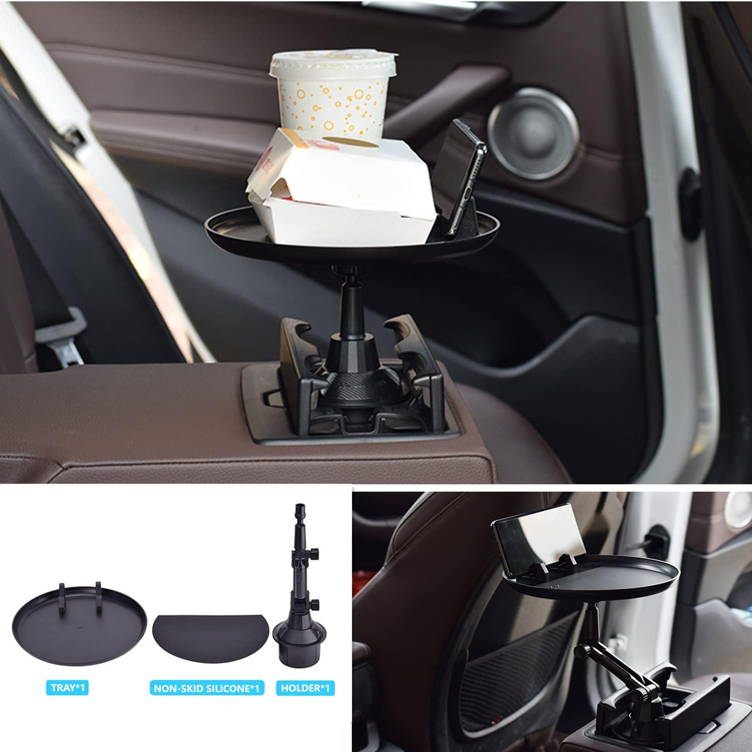 Multi-Function Car Cup Holder with Food Tray – 360° Rotating Phone & Drink Holder | Honesta KSA